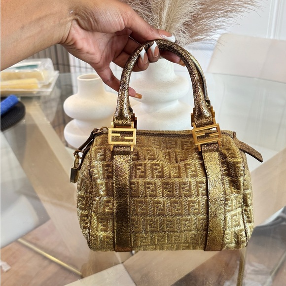 RARE Fendi Gold mini Zucchino Boston Bag - Picture 1 of 12